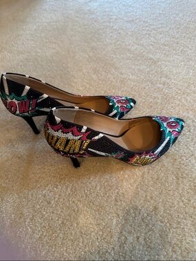 INC International Concepts Black Multicolor Sequin Comic-Print Pumps